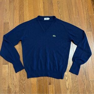 vintage navy blue Izod Lacoste V-neck acrylic sweater.